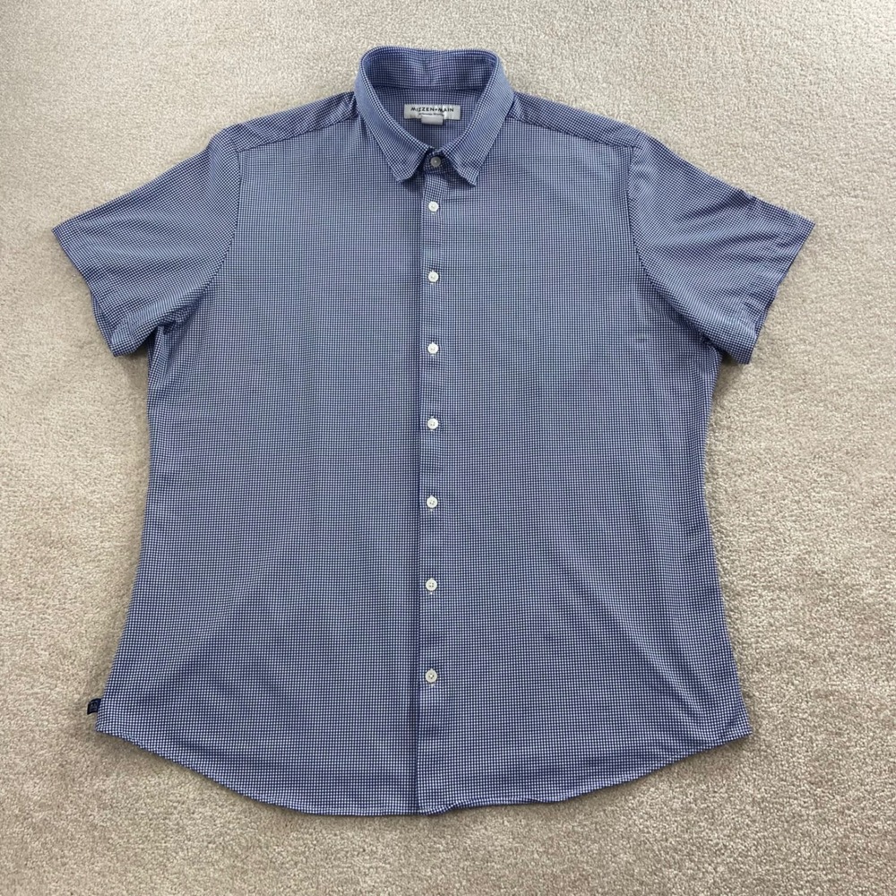 Mizzen+Main Button Down Shirt Mens XXL Blue Gingham Trim Fit Short Sleeve